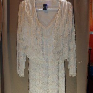 Joy Stevens California Ivory Vintage fringed dress with jacket